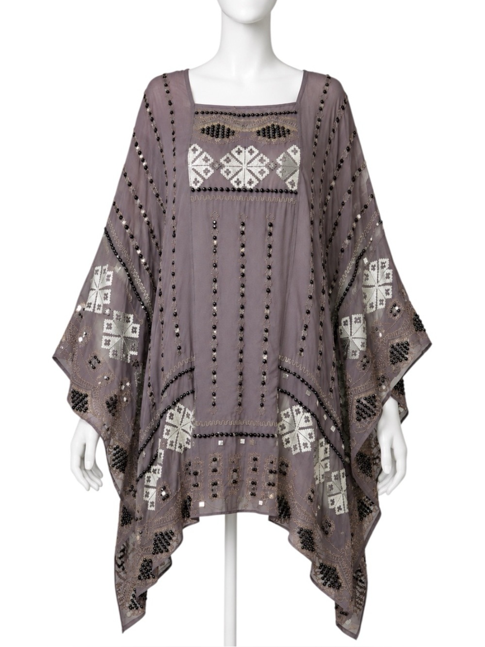 $398 Vintage Rare Free People Flared Sleeves Beadwork Embroidery Mini Dress XS/S - Picture 4 of 11